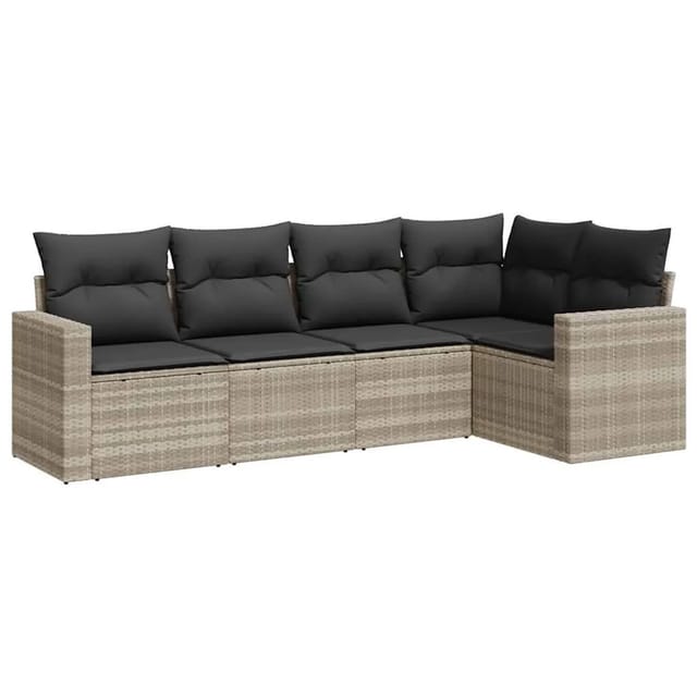 vidaXL 5-Tlg Garten-Sofagarnitur mit Kissen Hellgrau Poly Rattan 3251269
