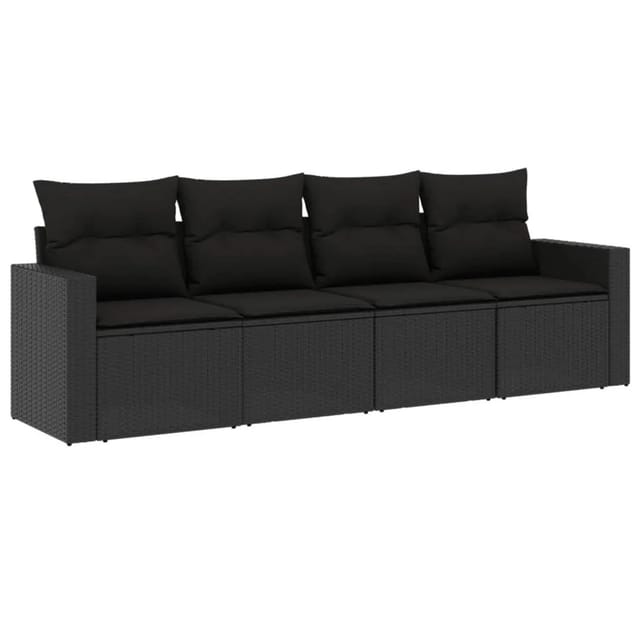 vidaXL 4-Tlg Garten-Sofagarnitur mit Kissen Schwarz Poly Rattan 3251012