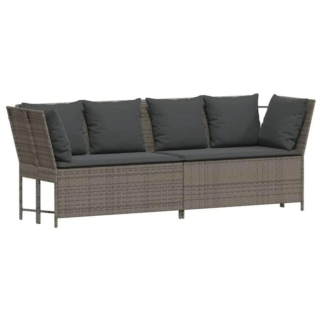vidaXL Gartensofa mit Kissen Grau Poly Rattan 4104124