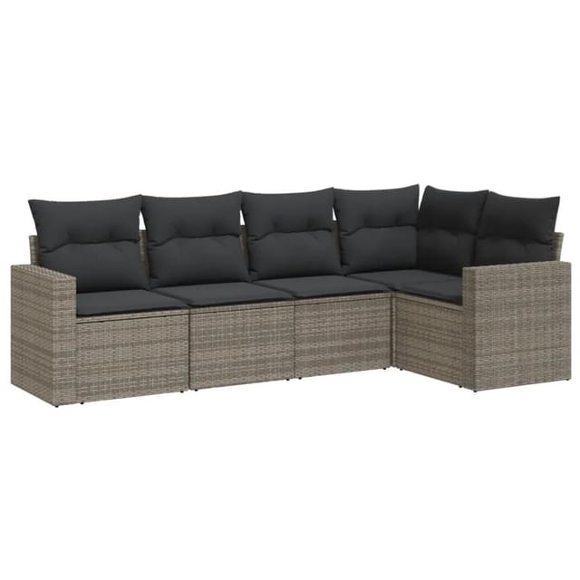 vidaXL 5-Tlg Garten-Sofagarnitur mit Kissen Grau Poly Rattan 3251267