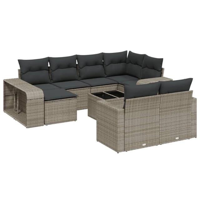 vidaXL 11-Tlg Garten-Sofagarnitur mit Kissen Grau Poly Rattan 3261300
