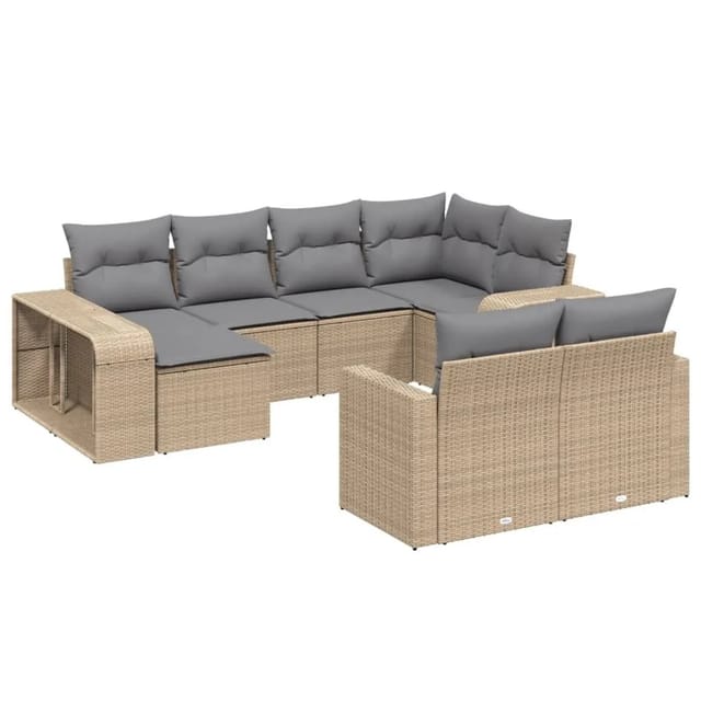 vidaXL 10-Tlg Garten-Sofagarnitur mit Kissen Beige Poly Rattan 3261289