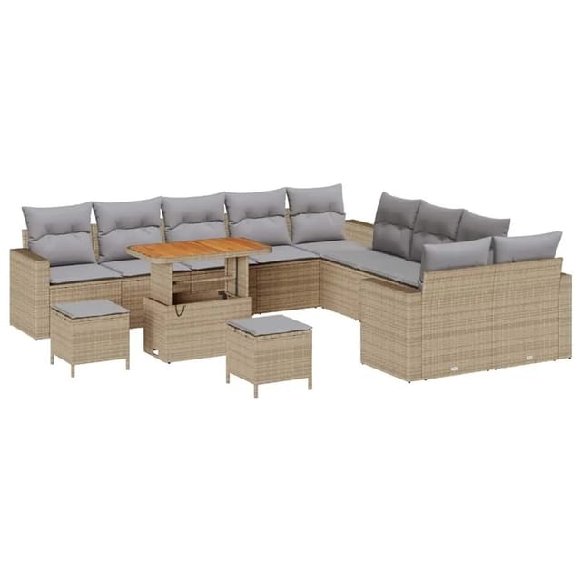 vidaXL Gartensofa-Set mit Kissen 17 Stk Beige und Hellgrau Poly-Rattan 3363627