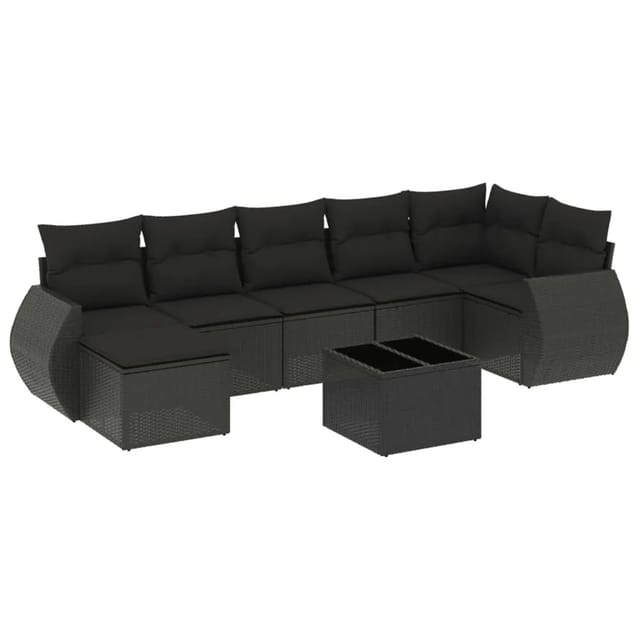 vidaXL 8-Tlg Garten-Sofagarnitur mit Kissen Schwarz Poly Rattan 3221684