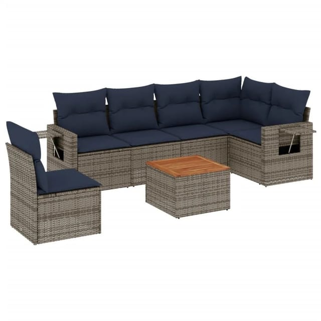 vidaXL 7-Tlg Gartensofa-Set mit Kissen Grau Polyrattan 3224591