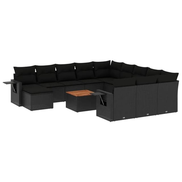 vidaXL 13-Tlg Garten-Sofagarnitur mit Kissen Schwarz Poly Rattan 3224865