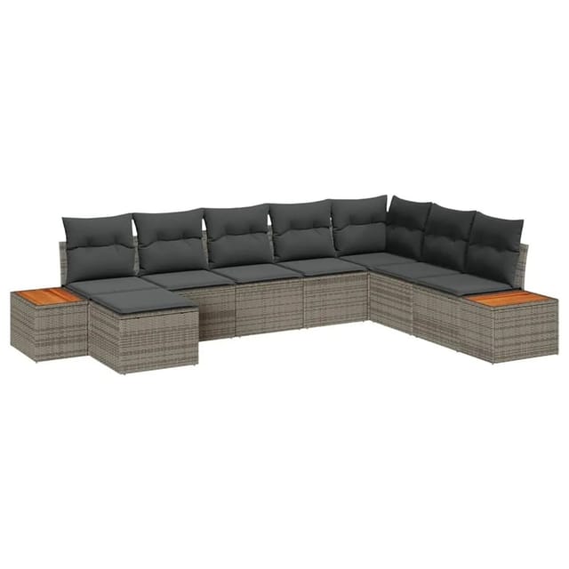 vidaXL Gartensofa-Set mit Kissen mit Speicher 9 Stk Grau Polyrattan 3356814