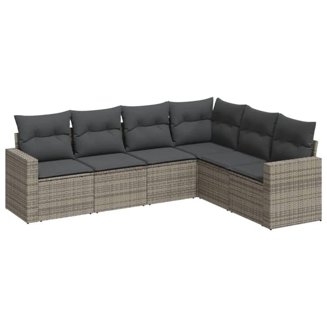 vidaXL 6-Tlg Garten-Sofagarnitur mit Kissen Grau Poly Rattan 3251347