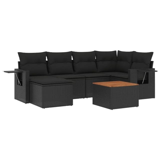 vidaXL 7-Tlg Garten-Sofagarnitur mit Kissen Schwarz Poly Rattan 3224662