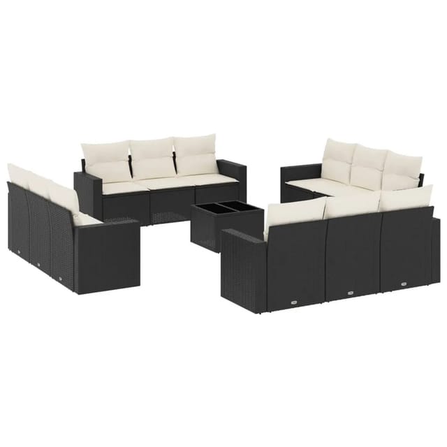 vidaXL 13-Tlg Garten-Sofagarnitur mit Kissen Schwarz Poly Rattan 3251113