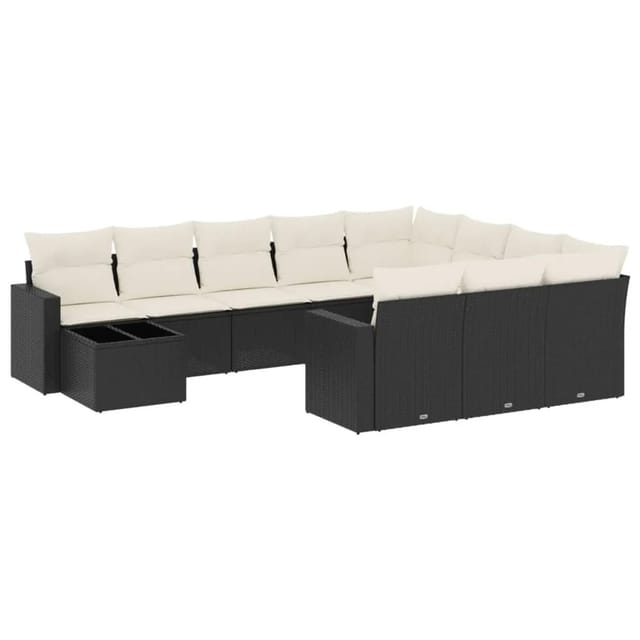 vidaXL 11-Tlg Garten-Sofagarnitur mit Kissen Schwarz Poly Rattan 3251863