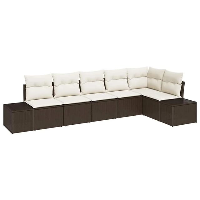 vidaXL Gartensofa-Set mit Speicher 6 Stk Braun und Creme Poly-Rattan 3355747