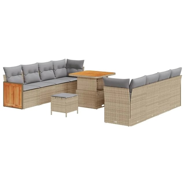 vidaXL Gartensofa-Set mit Kissen 11 Stk Beige und Hellgrau 3363277