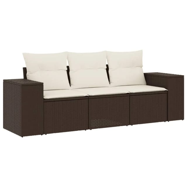 vidaXL 3-Tlg Garten-Sofagarnitur mit Kissen Braun Poly Rattan 3222262