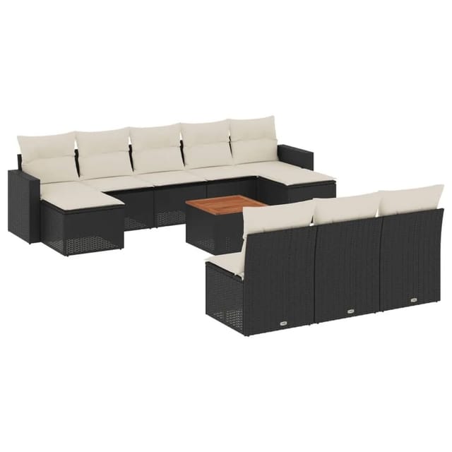 vidaXL 11-Tlg Garten-Sofagarnitur mit Kissen Schwarz Poly Rattan 3224327