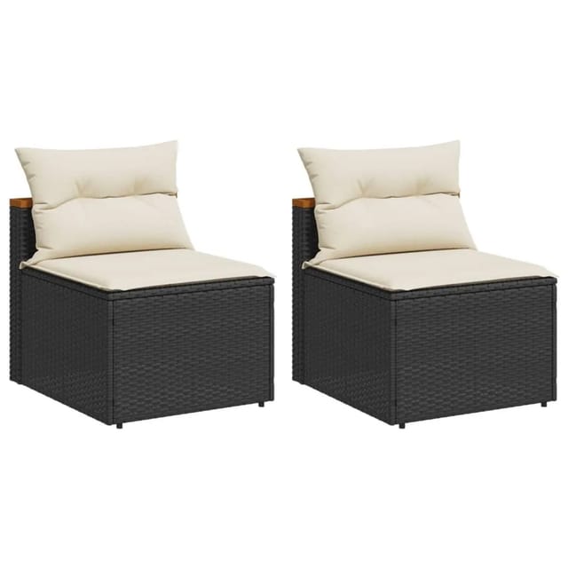 vidaXL Gartensofas ohne Armlehnen mit Kissen 2 Stk Schwarz Poly Rattan 365832