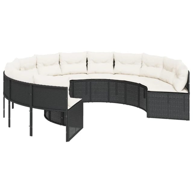 vidaXL Gartensofa mit Kissen Rund Schwarz Poly-Rattan 3318540
