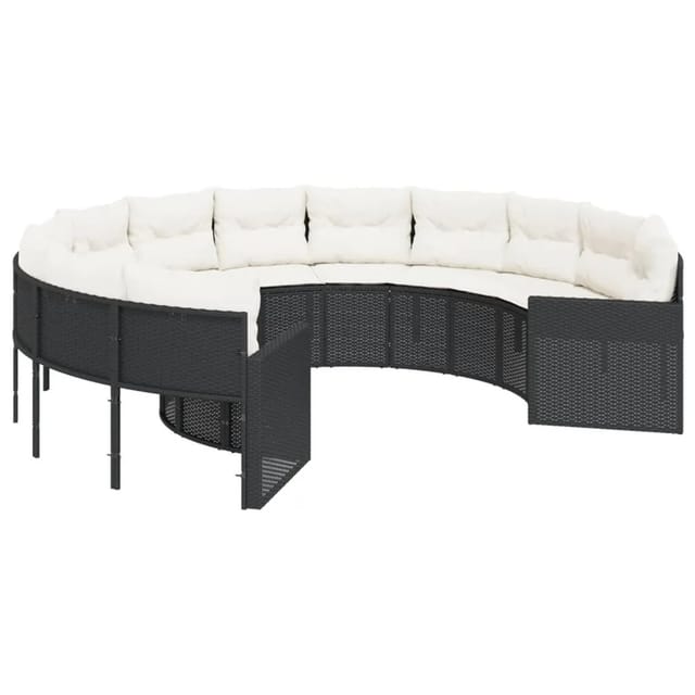 vidaXL Gartensofa mit Kissen Rund Schwarz Poly-Rattan 3318531