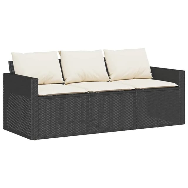 vidaXL Gartensofa mit Kissen 3-Sitzer Schwarz Poly Rattan 366340