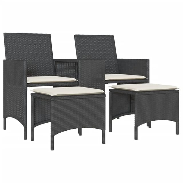 vidaXL Gartensofa 2-Sitzer mit Tisch und Hockern Schwarz Poly Rattan 4003890