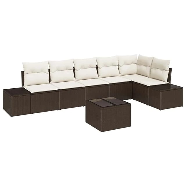 vidaXL Gartensofa-Set mit Speicher Braun und Creme Poly-Rattan 3355757