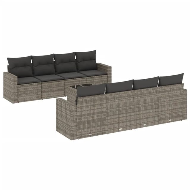 vidaXL 9-Tlg Garten-Sofagarnitur mit Kissen Grau Poly Rattan 3251087