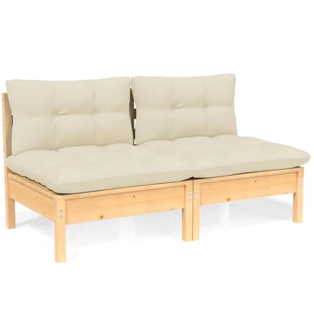 vidaXL 2-Sitzer-Gartensofa mit Creme Kissen Massivholz Kiefer 3095992