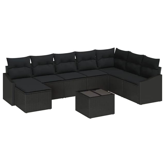 vidaXL Gartensofa-Set mit Kissen 8 Stk Schwarz Poly-Rattan 3355522