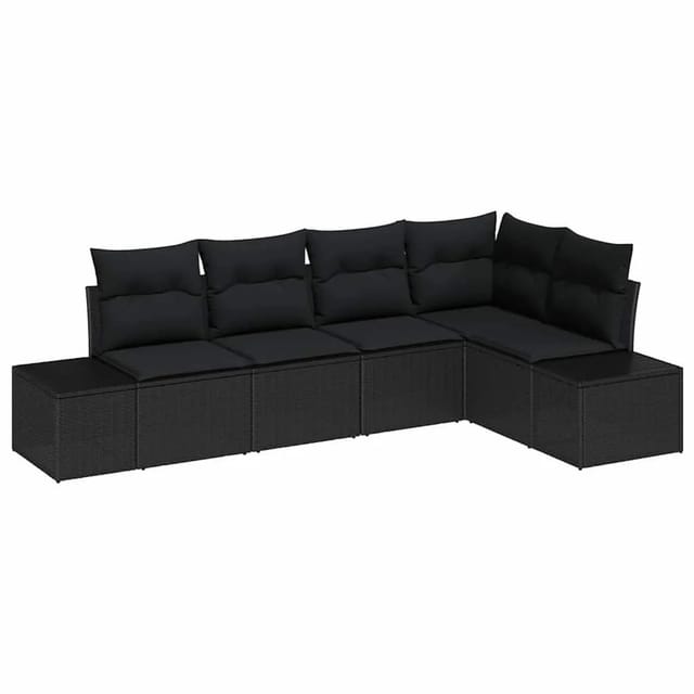 vidaXL Gartensofa-Set mit Speicher 5 Stk Schwarz Poly-Rattan 3355732