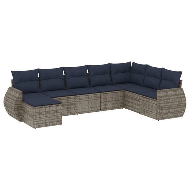 vidaXL 8-Tlg Gartensofa-Set mit Kissen Grau Polyrattan 3221760