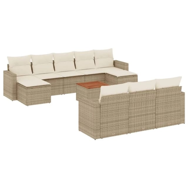 vidaXL 11-Tlg Garten-Sofagarnitur mit Kissen Beige Poly Rattan 3224343