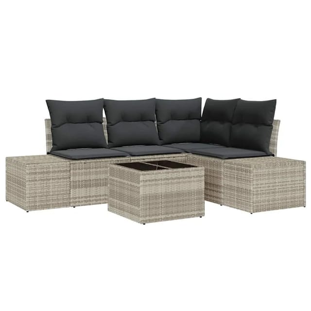 vidaXL Gartensofa-Set mit Speicher Hellgrau Poly-Rattan 3355721
