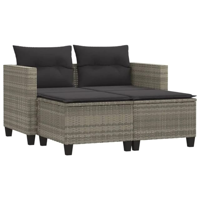 vidaXL Gartensofa 2-Sitzer mit Hockern Hellgrau Poly Rattan 365796
