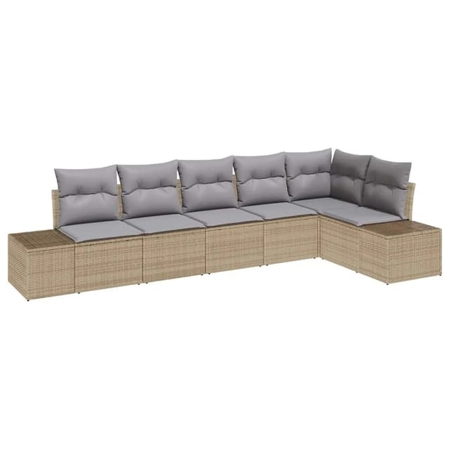 vidaXL Gartensofa-Set 6 Stk Beige und Hellgrau Poly-Rattan 3355749