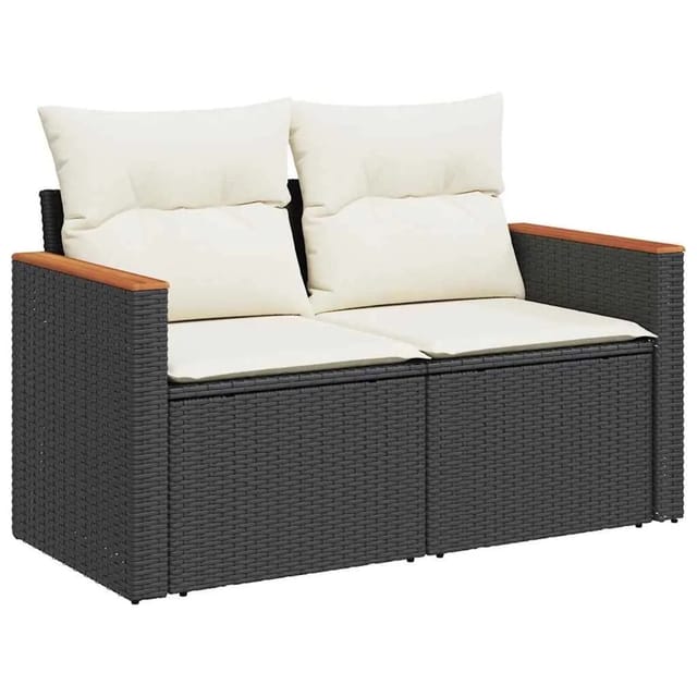 vidaXL Gartensofa mit Kissen 2-Sitzer Schwarz Poly Rattan 366020