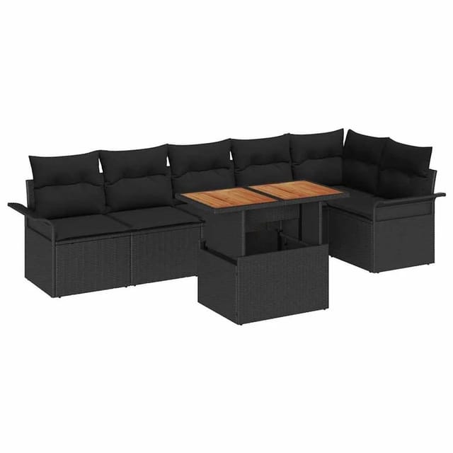 vidaXL Gartensofa-Set mit Kissen 7 Stk Schwarz Poly-Rattan 3349344