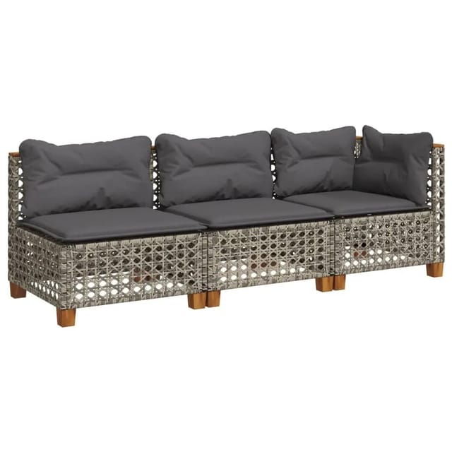 vidaXL Gartensofa mit Kissen 3-Sitzer Grau Poly Rattan 365942