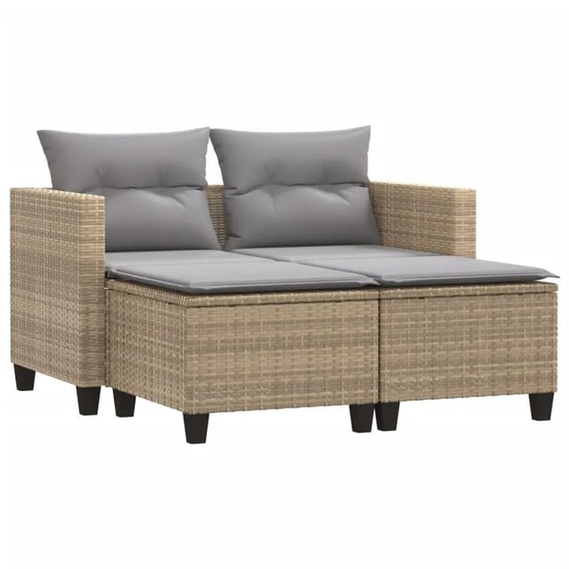 vidaXL Gartensofa 2-Sitzer mit Hockern Beige Poly Rattan 365795