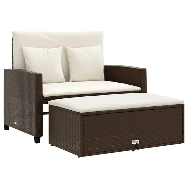 vidaXL Gartensofa mit Kissen 2-Sitzer Braun Poly Rattan 365133