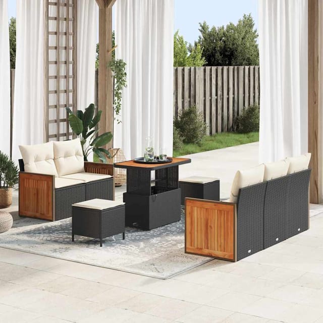 vidaXL Gartensofa-Set mit Kissen 8 Stk Schwarz und Creme 3363250