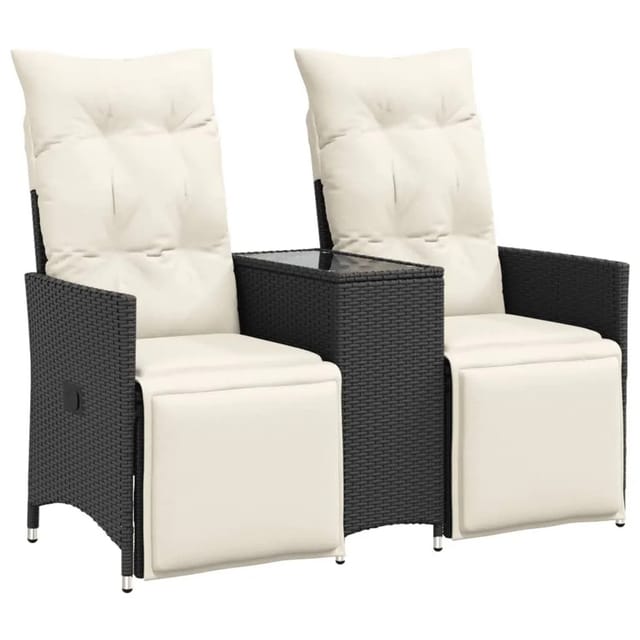 vidaXL Gartensofa 2-Sitzer Verstellbar mit Tisch Schwarz Poly Rattan 365715