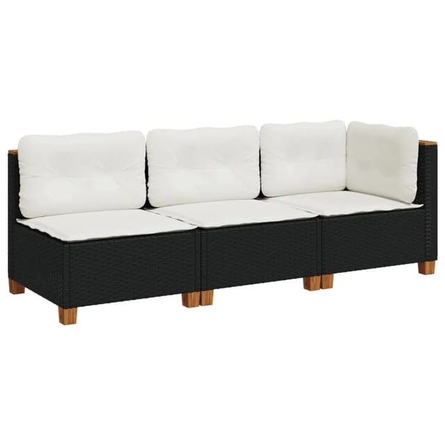 vidaXL Gartensofa mit Kissen 3-Sitzer Schwarz Poly Rattan 365920