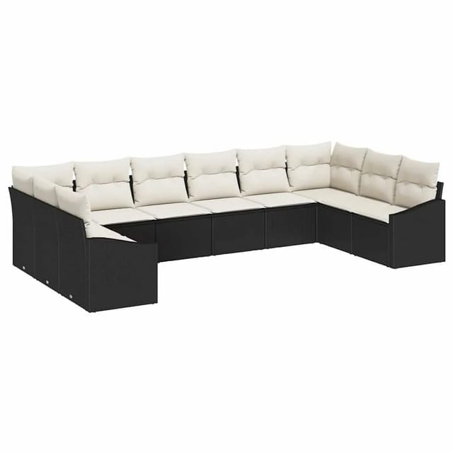 vidaXL Gartensofa-Set 10 Stk Schwarz und Creme Poly-Rattan 3355566