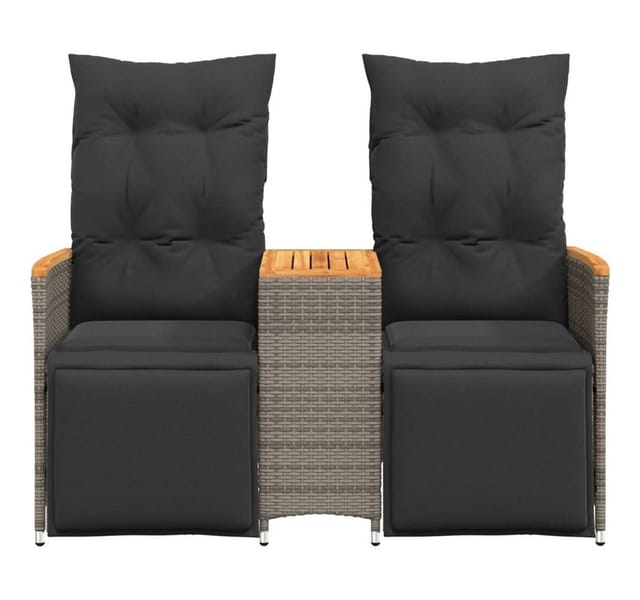 vidaXL Gartensofa 2-Sitzer Verstellbar mit Tisch Grau Poly Rattan 365723