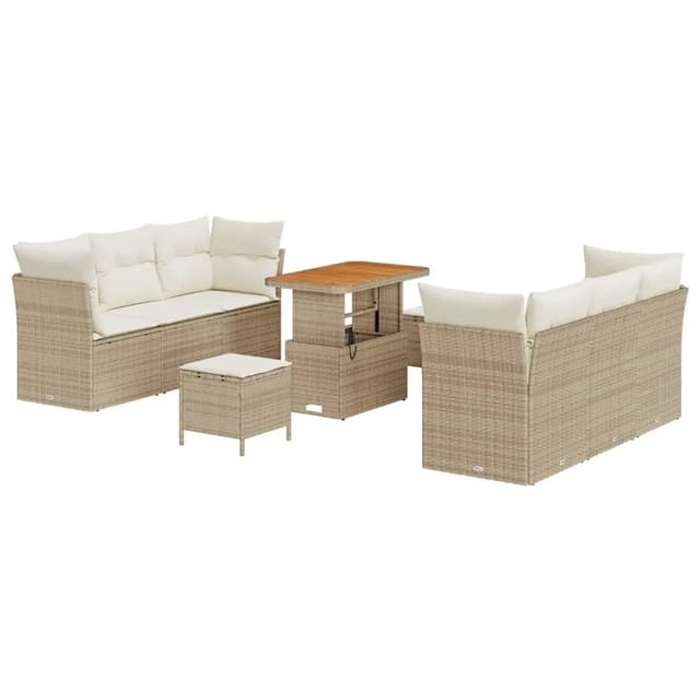 vidaXL Gartensofa-Set mit Kissen 9 Stk Beige und Creme Poly-Rattan 3363391