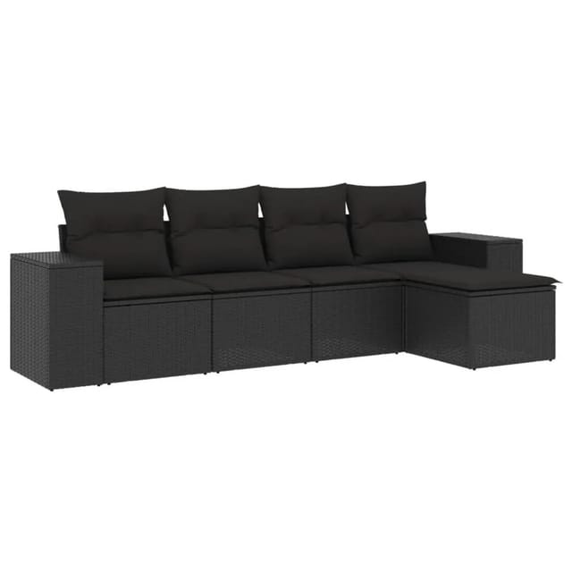 vidaXL 5-Tlg Garten-Sofagarnitur mit Kissen Schwarz Poly Rattan 3222484