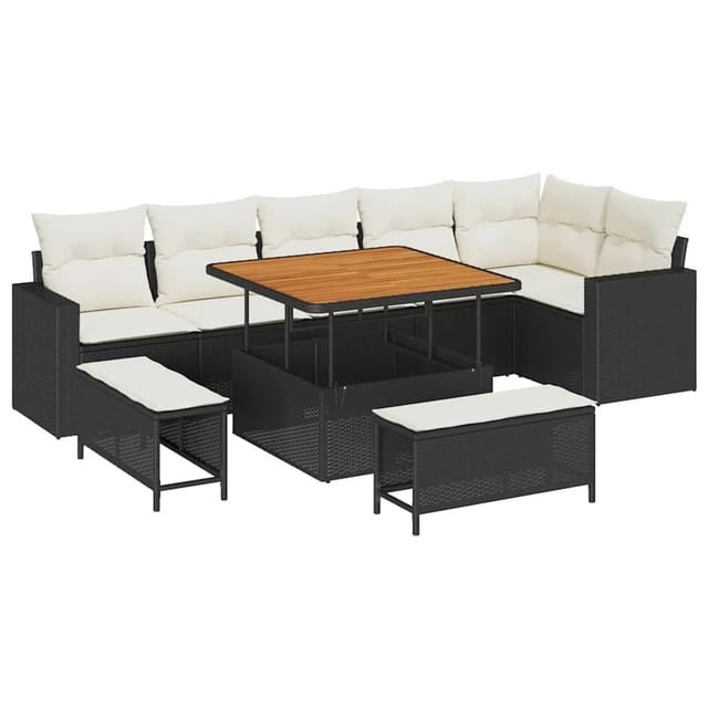 vidaXL Gartensofa-Set mit Kissen 11 Stk Schwarz und Creme Poly-Rattan 3363575