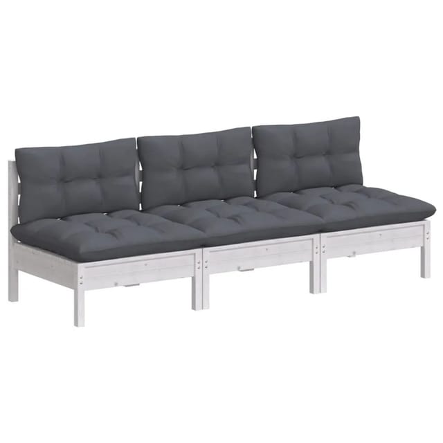 vidaXL 3-Sitzer-Gartensofa mit Anthrazit Kissen Massivholz Kiefer 3096077