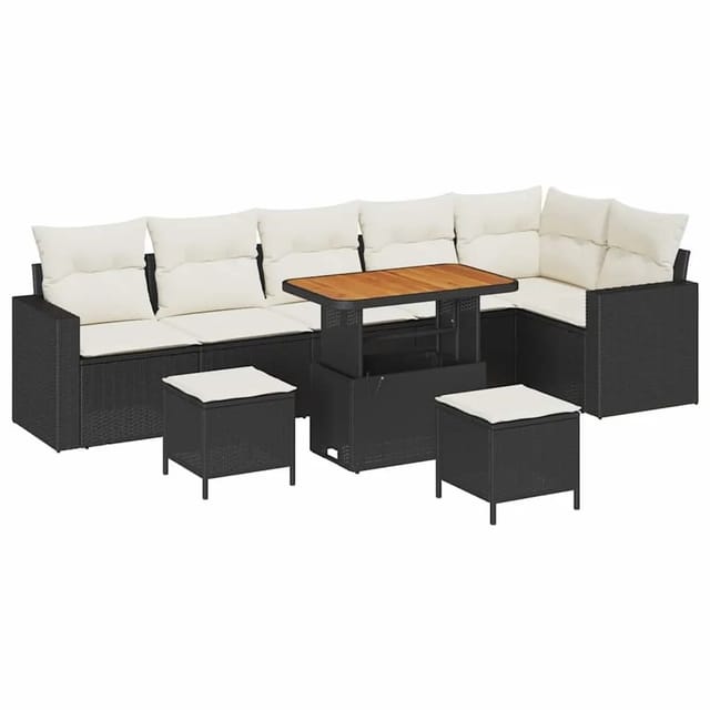 vidaXL Gartensofa-Set mit Kissen 11 Stk Schwarz und Creme Poly-Rattan 3363585