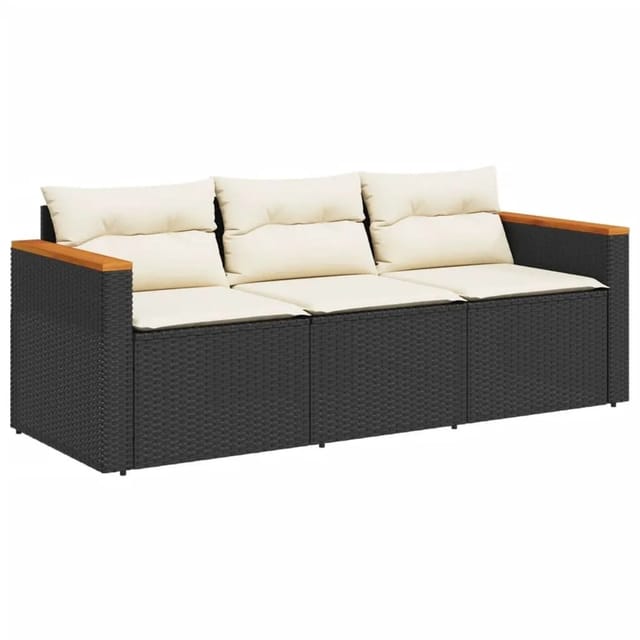 vidaXL Gartensofa mit Kissen 3-Sitzer Schwarz Poly Rattan 365829